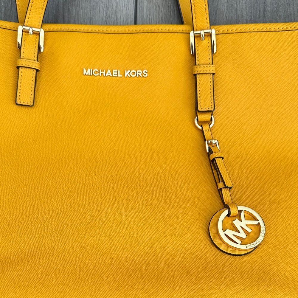 Michael Kors Bright Yellow Saffiano Leather Tote - Picture 2 of 6